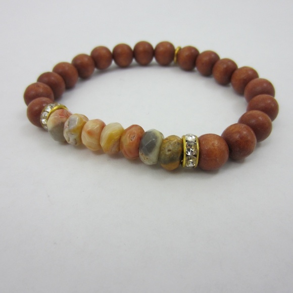 Agate & Wood Bead World Changing Stretch Bracelet - Picture 5 of 7